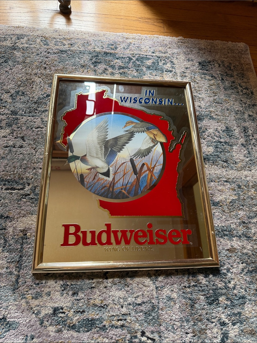 VTG BUDWEISER MIRROR 1991--MALLARD DUCKS OVER CATTAILS & SWAMP GRASS